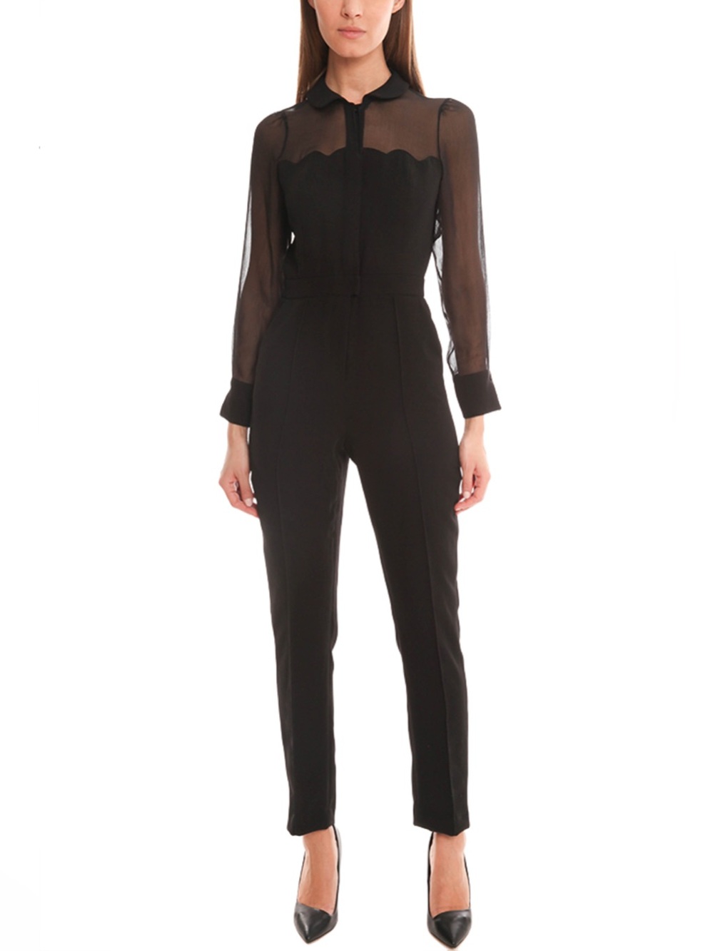 Charlotte Ronson Sheer-Panel Black Jumpsuit
